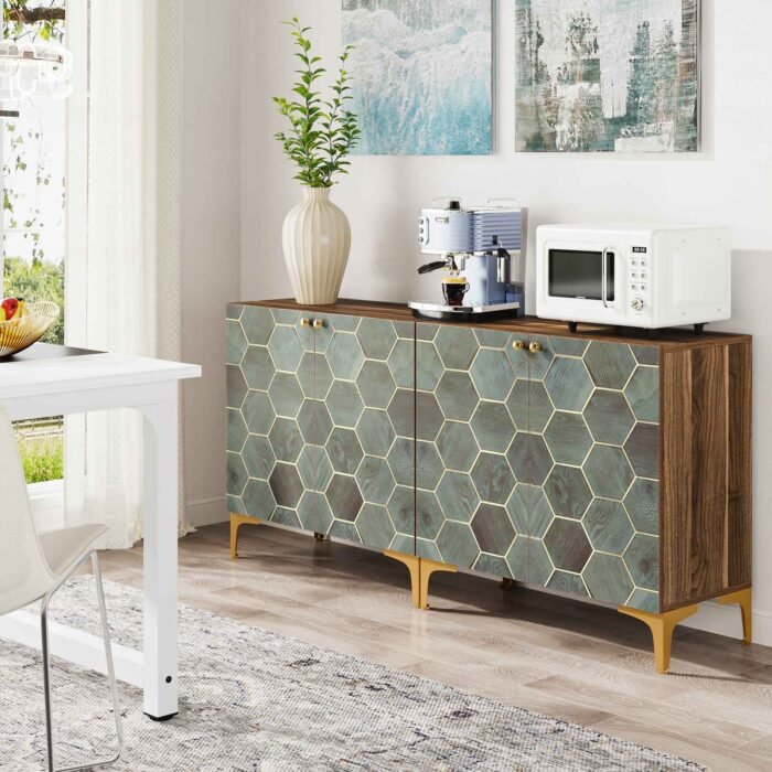 Sideboard Buffet Set of 2, Modern Storage Cabinet with Doors - Image 4