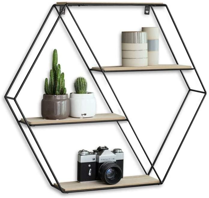 51J-XeyM3VL._AC_SL1350_.jpg wall shelf, made of metal + wood with 4 shelves, black - Image 1