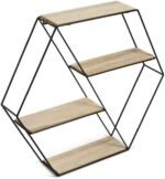 wall shelf, made of metal + wood with 4 shelves, black - Image 3