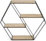 wall shelf, made of metal + wood with 4 shelves, black - Image 4