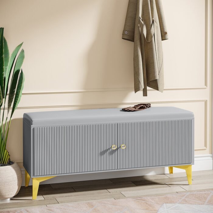 Shoe Bench, Modern Shoe Rack Bench Organizer with Cabinet - Image 1
