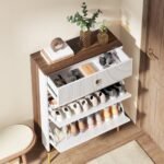 Shoe Cabinet, Slim Shoe Organizer Cabinet with 2 Flip Drawers - Image 5
