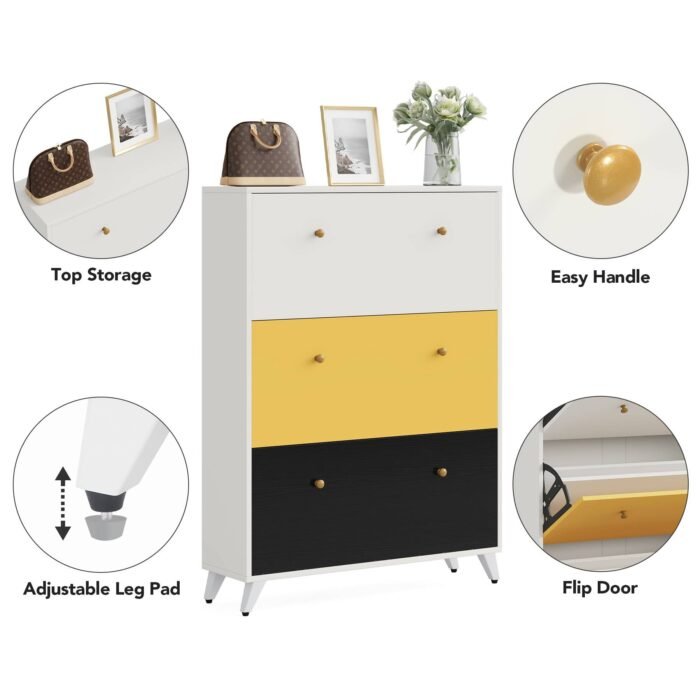 Shoe Cabinet, 24 Pair Shoe Rack Organizer with 3 Flip Drawers - Image 7