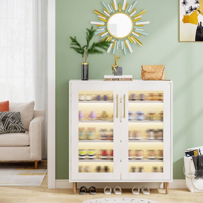 Shoe Cabinet, 5-Tier Shoe Organizer with LED Light & Acrylic Doors - Image 5