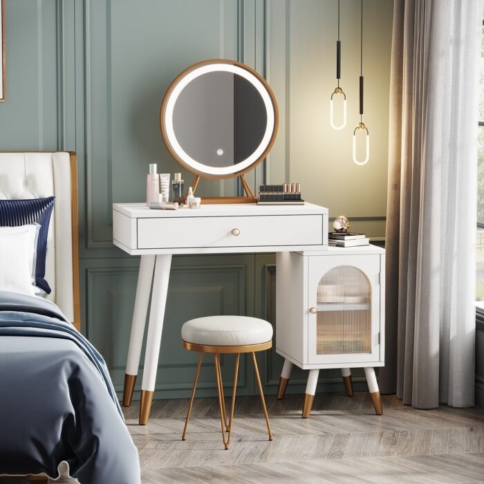 Vanity, Makeup Dressing Table with Drawer and Storage Cabinet - Image 5