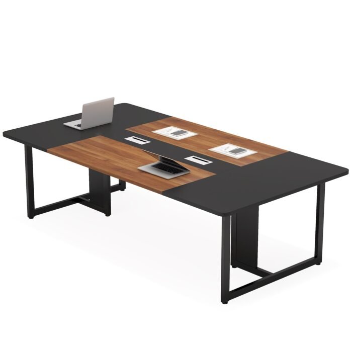 8FT Rectangle Conference Table, 10 People Meeting Table with Grommets - Image 1