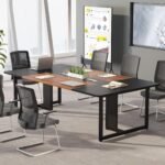 8FT Rectangle Conference Table, 10 People Meeting Table with Grommets - Image 5