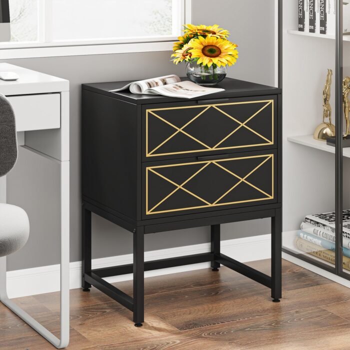 Nightstand, Modern Bedside Table Sofa End Table with 2 Drawers - Image 6