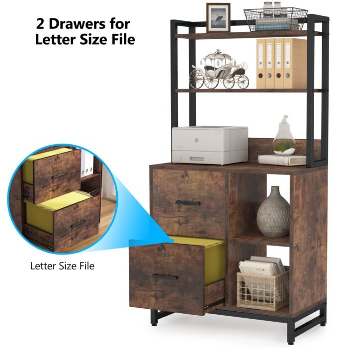 File Cabinet, 2 Drawer Vertical Filling Cabinet with Bookshelf - Image 7