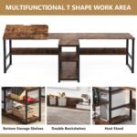 Two Person Desk, 94.5?Computer Desk with Shelves and Tiltable Tabletop - Image 7