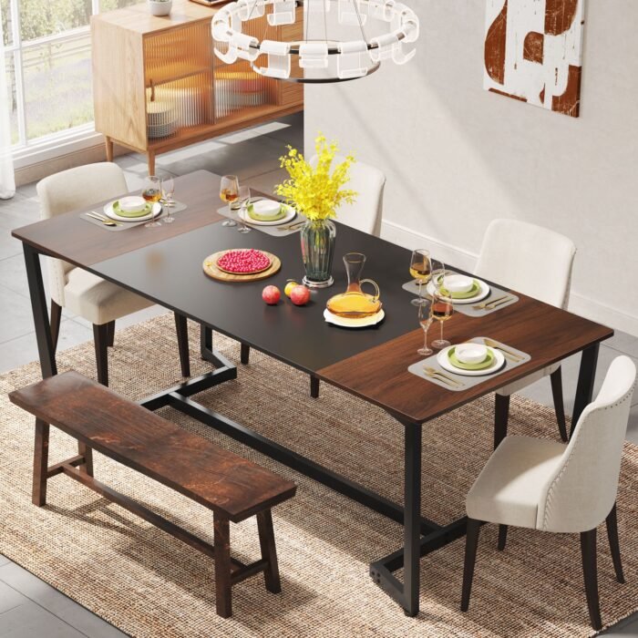 Dining Table, 71? Rectangular Kitchen Table Dining Room Table for 6 People - Image 4