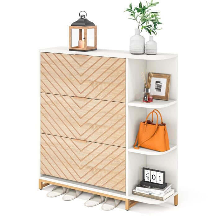Shoe Cabinet, Modern 24 Pair Shoe Rack Organizer with Doors & Shelves - Image 1