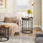 End Table, Round Side Table Nightstand with Metal Frame - Image 5