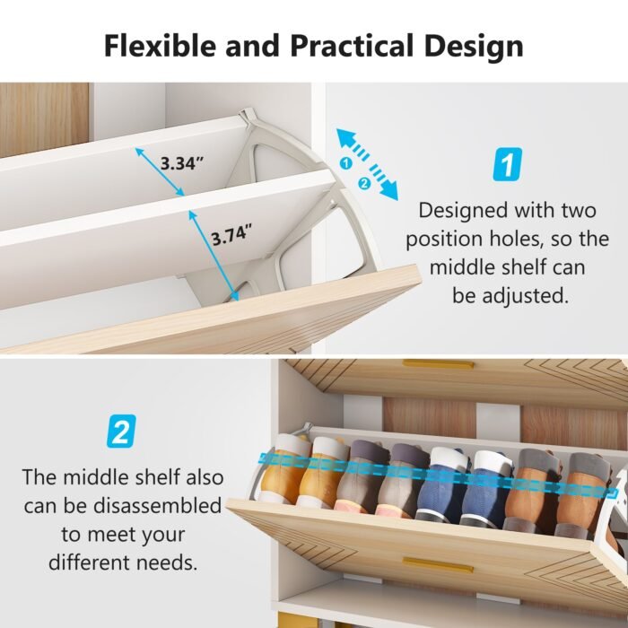Shoe Cabinet, Slim Hidden Shoe Rack Organizer with 3 Flip Drawers - Image 6