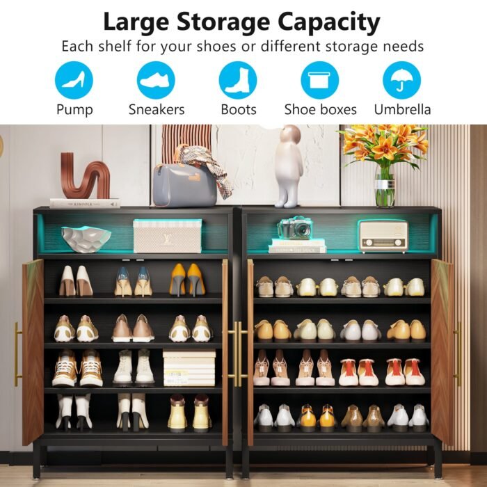 Shoe Cabinet, 5-Tier Shoe Racks Storage Organizer with Led Light - Image 6