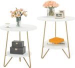 End Table, 2 Tier Round Sofa Bedside Table with Shelves - Image 8