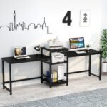 Two Person Desk, 96.9? Double Computer Desk with Storage Shelves - Image 11