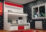 Youth bedroom with fixed bed with drawers and upper folding bed. - Image 2