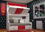 Youth bedroom with fixed bed with drawers and upper folding bed. - Image 3