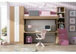 Children's bedroom with a high, free-standing, fold-down bunk bed with a desk below. - Image 2