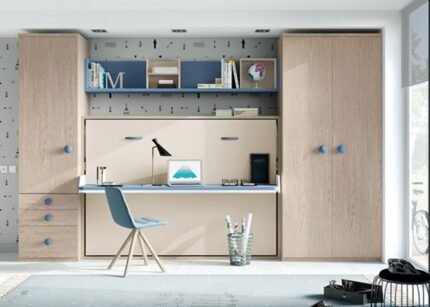 135cm folding bed with folding desk and wardrobes