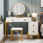 Vanity, Makeup Dressing Table with 3-Color Touch Screen Lighted Mirror - Image 11