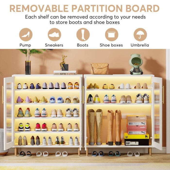 Shoe Cabinet, 5-Tier Shoe Organizer with LED Light & Acrylic Doors - Image 7