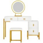 Vanity, Makeup Dressing Table with 3-Color Touch Screen Lighted Mirror - Image 12
