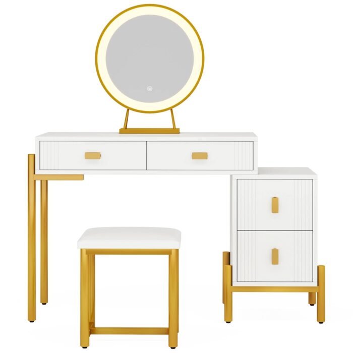 Vanity, Makeup Dressing Table with 3-Color Touch Screen Lighted Mirror - Image 12