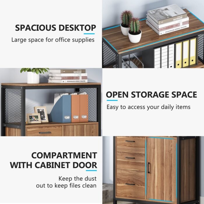 File Cabinet, 3 Drawers Lateral Filing Cabinet with Open Shelves - Image 7