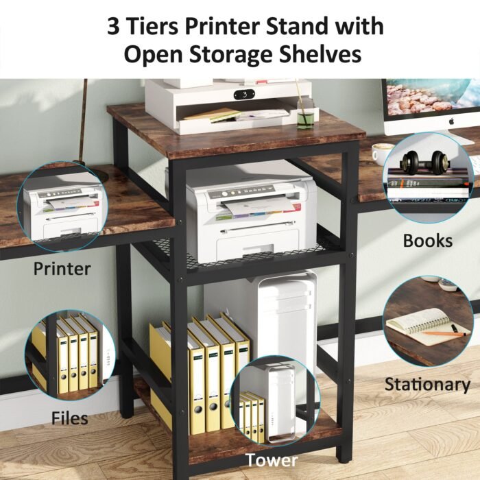 Two Person Desk, 96.9? Double Computer Desk with Storage Shelves - Image 7