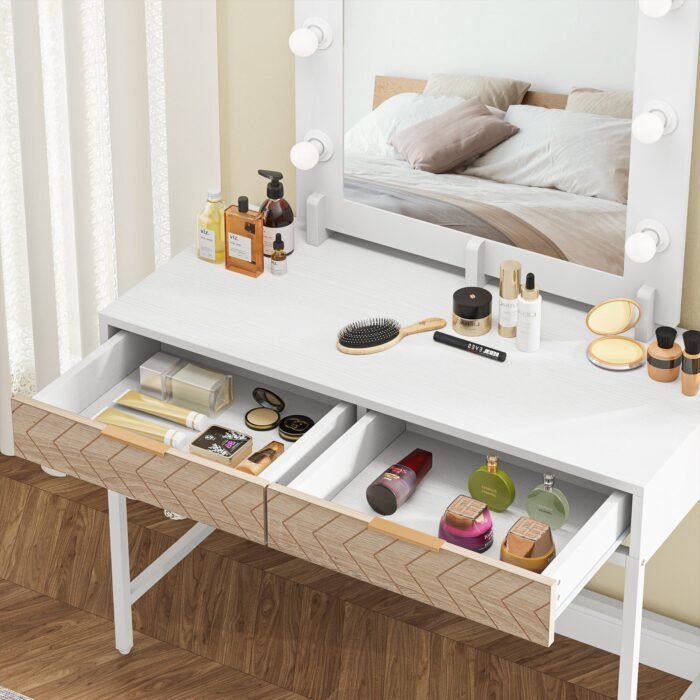 Vanity, Makeup Dressing Table with Lights and Drawers - Image 7