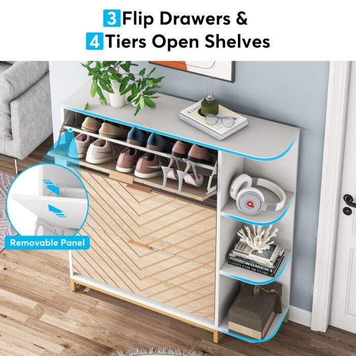 Shoe Cabinet, Modern 24 Pair Shoe Rack Organizer with Doors & Shelves - Image 6