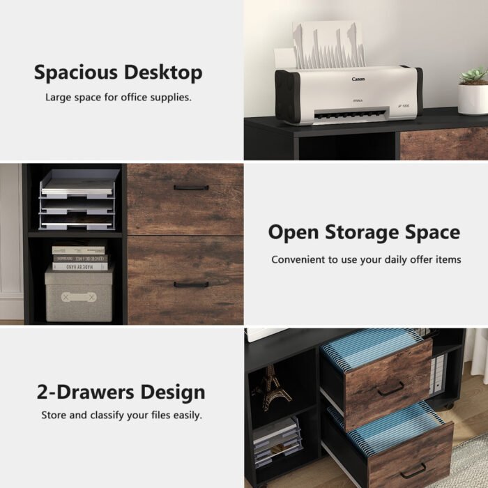 File Cabinet, 2 Drawer Large Mobile Filing Cabinet Letter Size - Image 6
