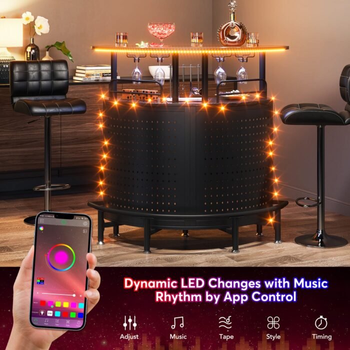 Smart Bar Unit with Led Lights, 3-Tier Liquor Bar Table - Image 6