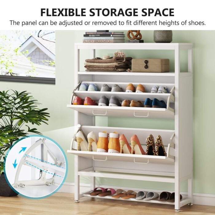 Shoe Cabinet, Tipping Bucket Shoe Storage Rack with Open Shelves - Image 7