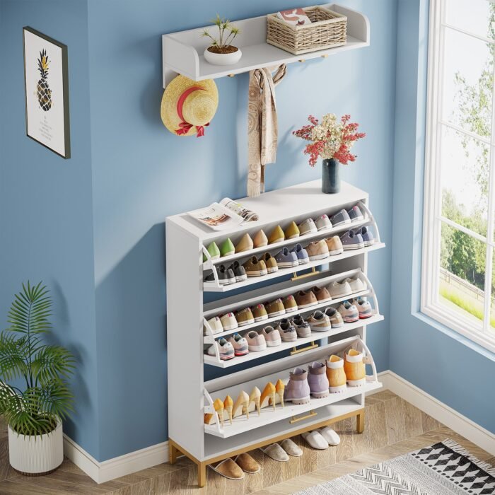 Shoe Cabinet, Flip Drawer Shoe Organizer and Coat Rack Set - Image 5