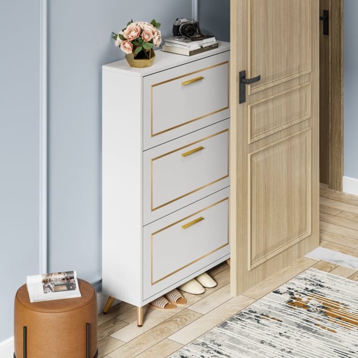 Shoe Cabinet, 3 Flip Drawer Modern Shoe Storage Rack Organizer - Image 6