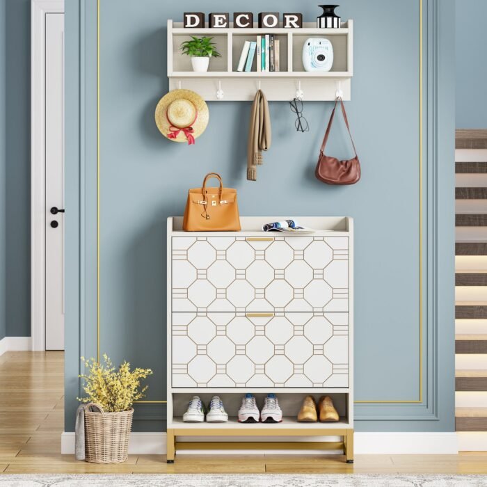 Shoe Cabinet with Cubby Coat Rack and 2 Flip Drawers - Image 4