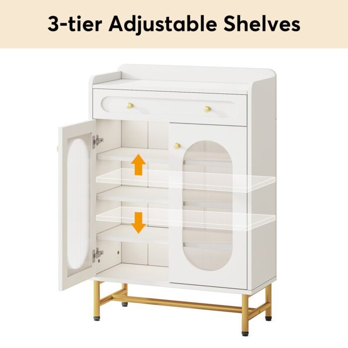Shoe Cabinet, Modern Storage Cabinet with Drawer & Adjustable Shelves - Image 8
