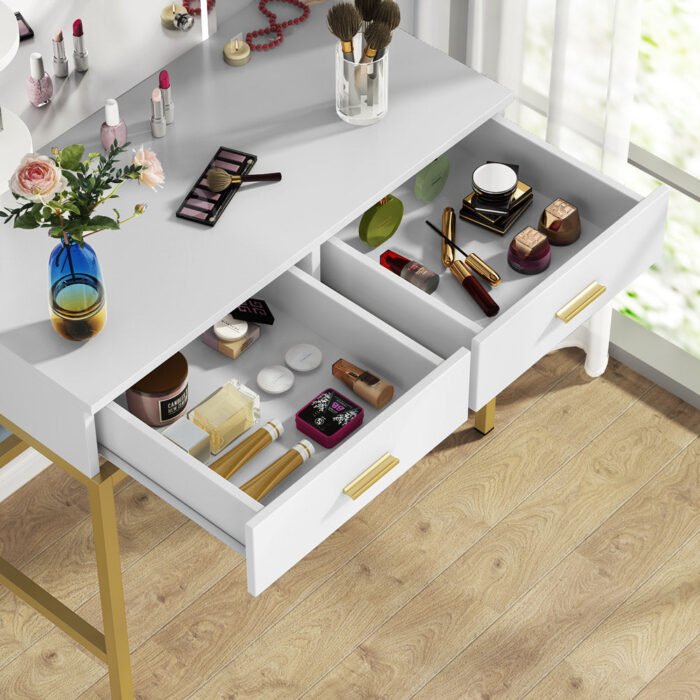Vanity, Large Dressing Table Desk with Cushioned Stool - Image 7