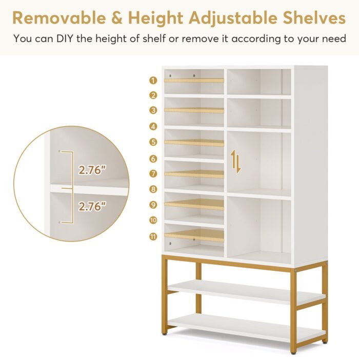 Shoe Cabinet, Freestanding Shoe Rack with 10 Adjustable Compartments - Image 7