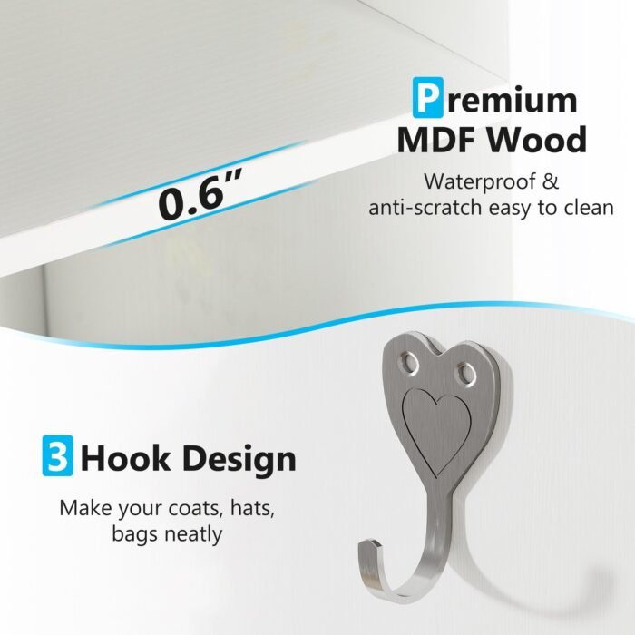 Shoe Cabinet, Freestanding Shoe Rack with Side Hooks - Image 6