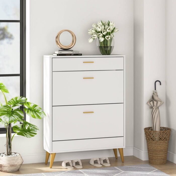 Shoe Cabinet, 16 Pairs Shoe Storage Rack with Drawers - Image 1