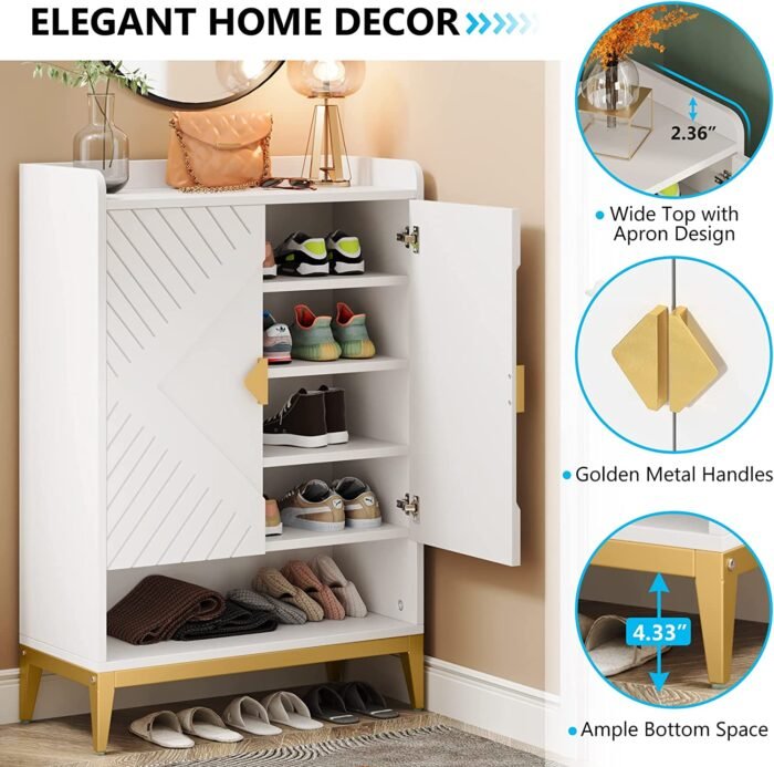 Shoe Cabinet, 25 Pair Shoe Rack Organizer with Adjustable Shelves & Doors - Image 7
