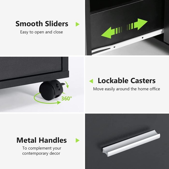 File Cabinet, 3 Drawer Lateral Filing Cabinet with Lock & Wheels - Image 7
