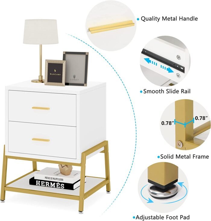 Nightstand, Modern Bedside End Table with 2 Drawers & Shelf - Image 7