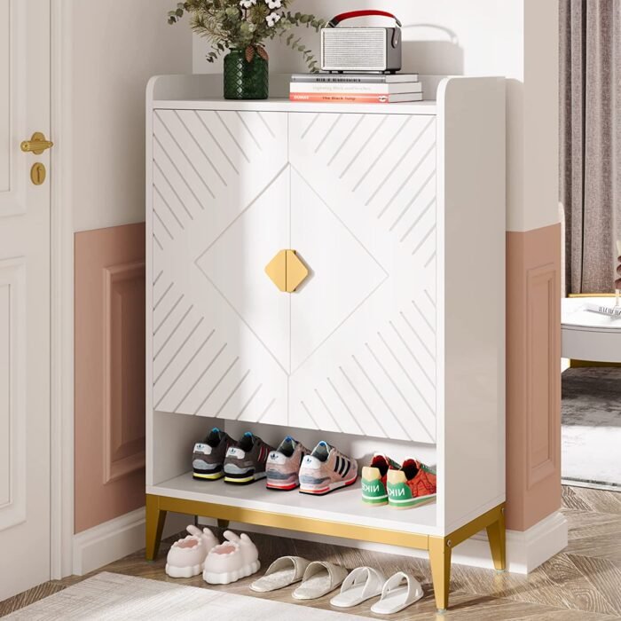Shoe Cabinet, 25 Pair Shoe Rack Organizer with Adjustable Shelves & Doors - Image 4