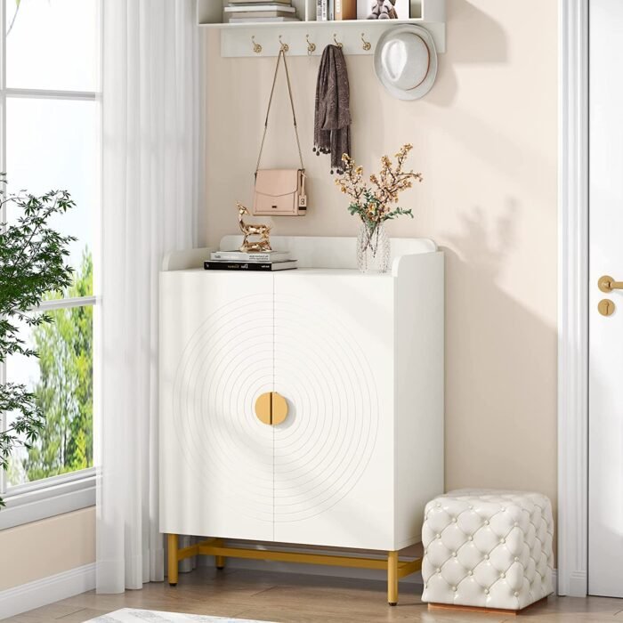 Shoe Cabinet, Slim Shoe Organizer with Doors and Adjustable Shelves - Image 1