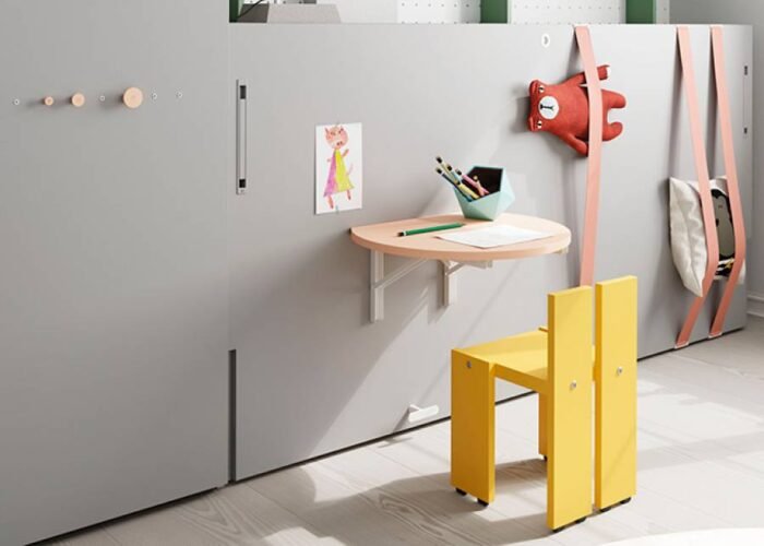 U+D series horizontal folding bed with corner wardrobe and stacked bookcase - Image 2